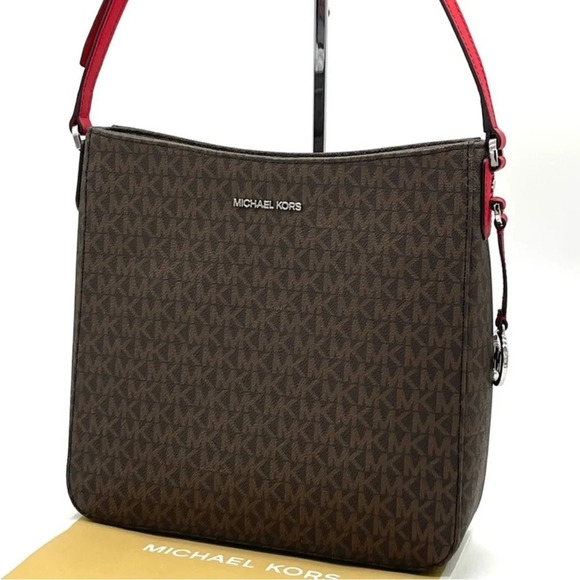 Michael Kors Large Messenger Crossbody Bag Brown/Red (NWT) - Picture 3 of 9